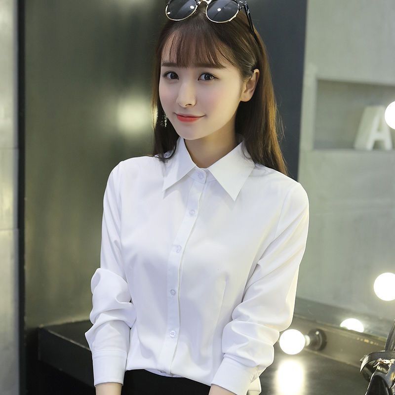 白襯衣女長袖韓版職業裝修身顯瘦工作服春秋新款大碼百搭打底衫女