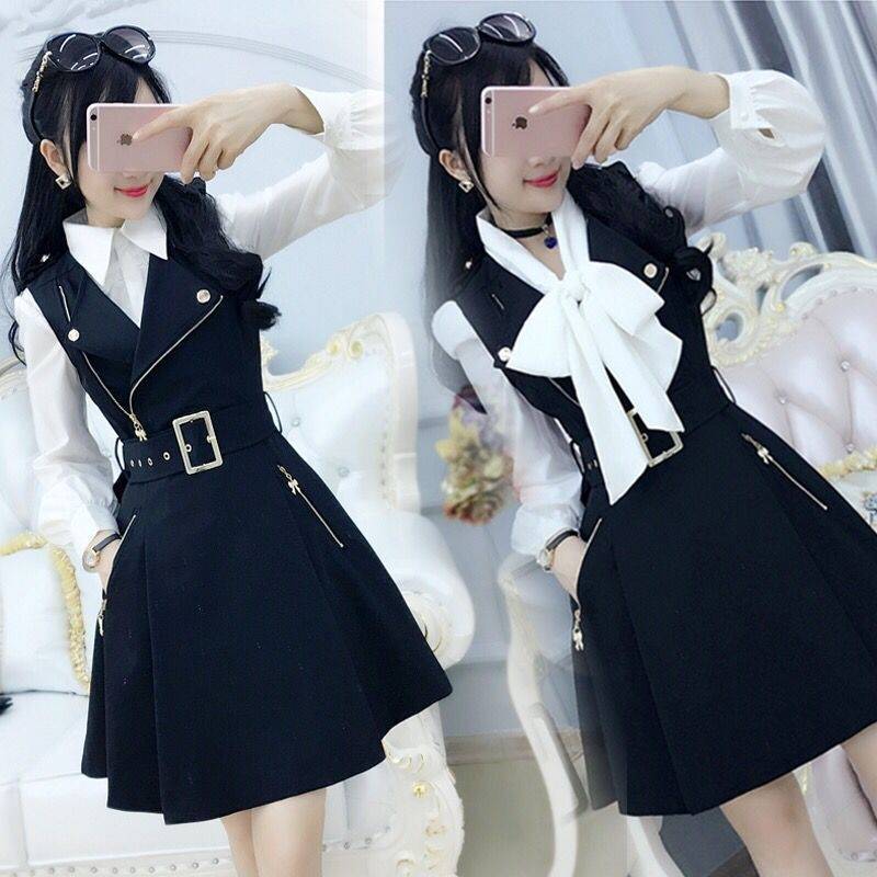 Original spring and autumn new women's black zipper slim fit British style vest dress single piece/set optional