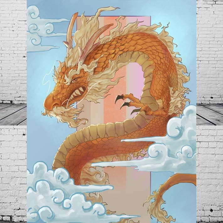 中国龙画像海报青龙飞龙在天双龙戏珠客厅卧室书房办公室装饰画13