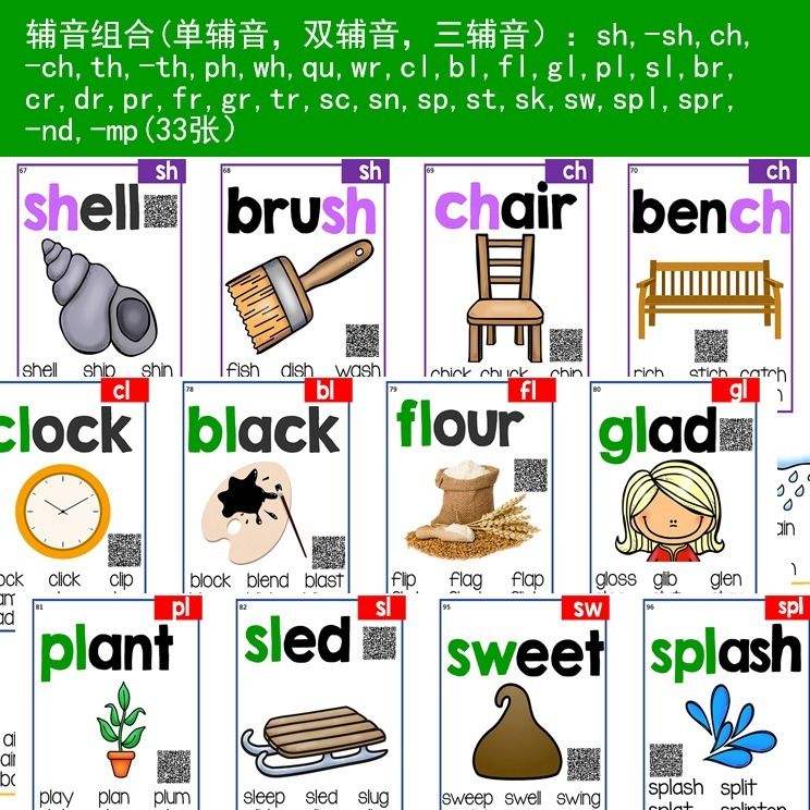 英语phonics自然拼读单词卡片教材小学英文词根法教学入门教具规 虎窝拼