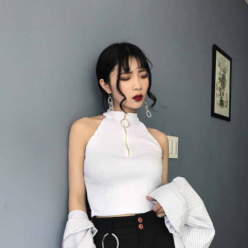 Autumn and winter 2023 new camisole women's outerwear Hong Kong style retro chic sexy inner knitted zipper bottoming shirt