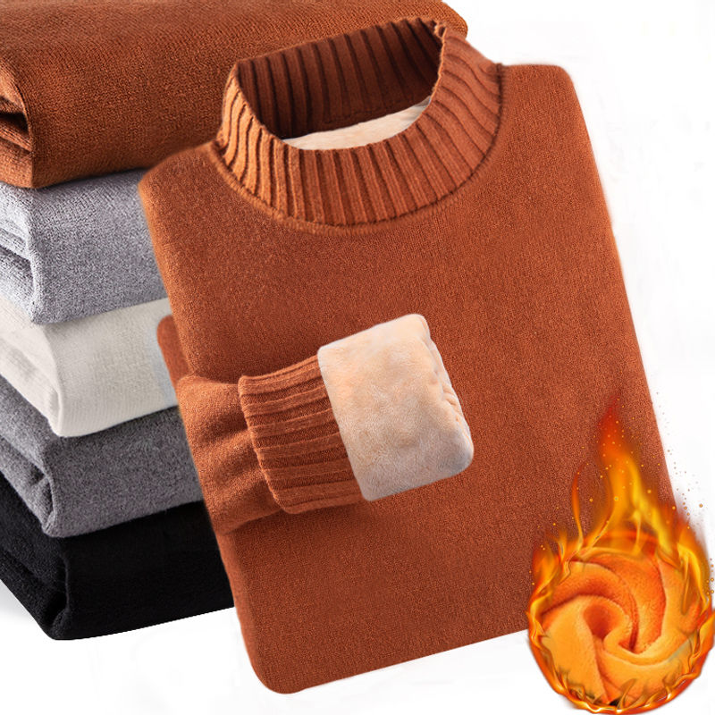 Turtleneck sweater men's Korean style trendy men's sweater plus velvet thickened winter warm clothing tops bottoming sweater