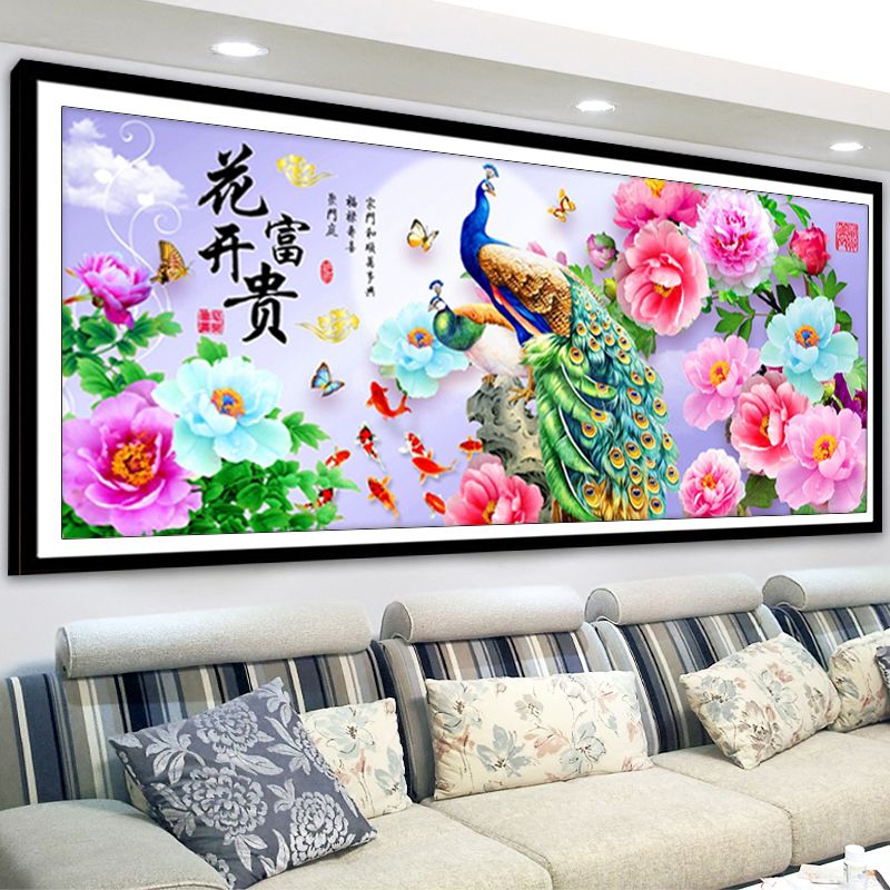 5d圆钻客厅花开富贵孔雀图钻石画手工点钻自己粘贴钻十字绣钻石绣
