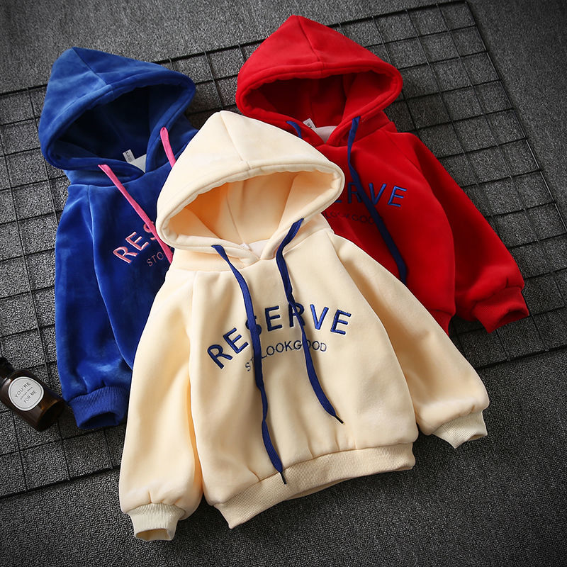 Plush thickened velvet sweater for boys and girls autumn and winter children's long sleeve T-shirt children's hooded warm top