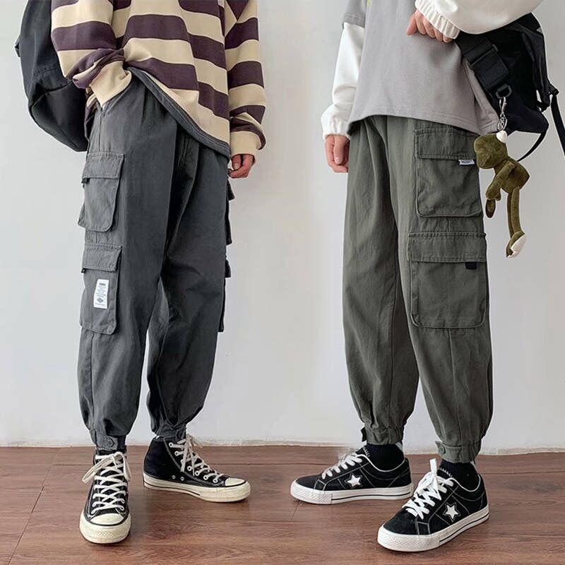 Casual pants men's overalls fashion brand students straight tube loose little feet Harem Pants Boys Korean fashion Capris men