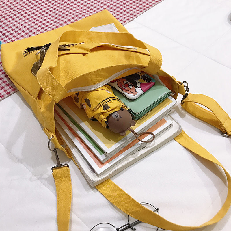 Canvas bag women's Korean version of ins Japanese large-capacity college students class book handbag one-shoulder all-match Messenger bag