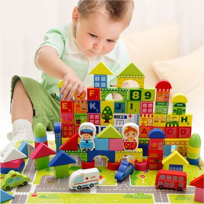 儿童积木木头益智拼装玩具婴儿宝宝早教木质桶装1-2岁3男孩6