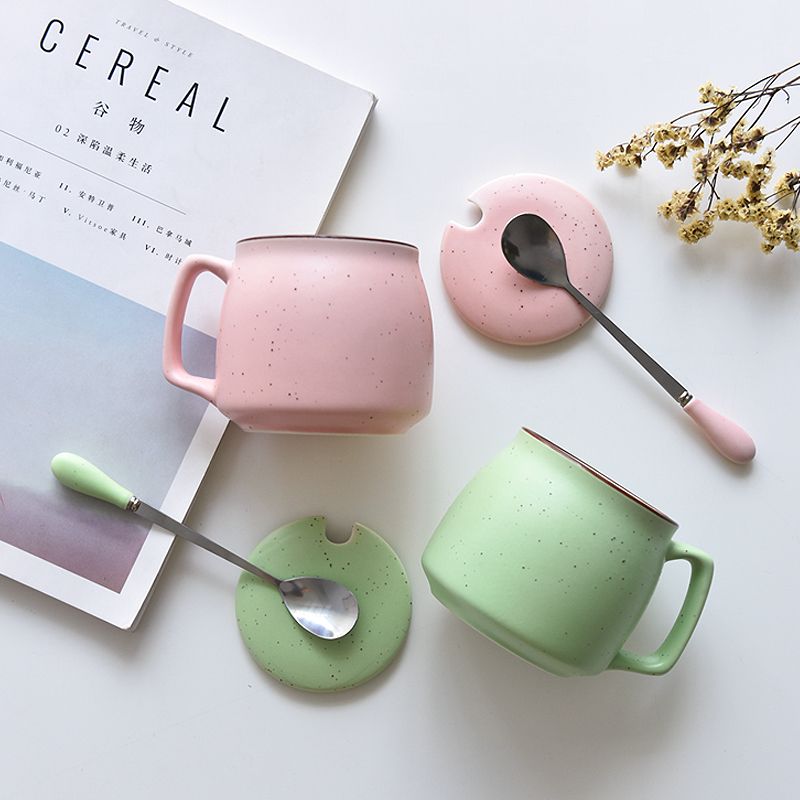 Ceramic cup household water cup milk breakfast cup men and women drinking tea cup mug with spoon lovers Coffee Cup
