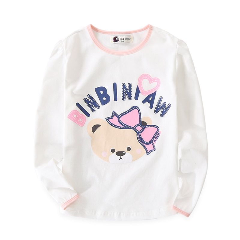 Children's clothing girls autumn long-sleeved T-shirt new fashion striped offset printing cotton bear head round neck bottoming top