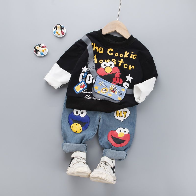 Baby spring suit boys' spring and autumn sweater jeans suit 1-3 years old fashion children cartoon two piece suit