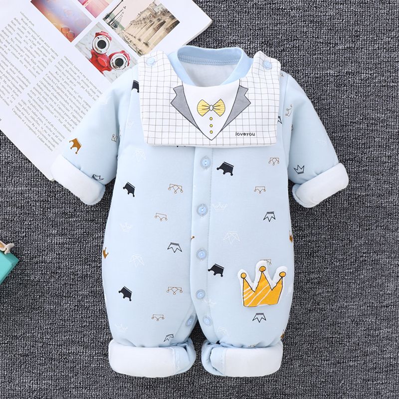 Baby one-piece clothes spring and autumn with cotton warm clothes newborn baby crawling clothes newborn clothes autumn and winter thin cotton