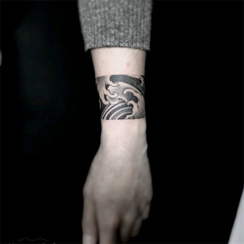 浪花手环男女防水纹身贴臂环脚环暗黑刺青贴纸海浪刹车印手腕贴纸 虎窝拼