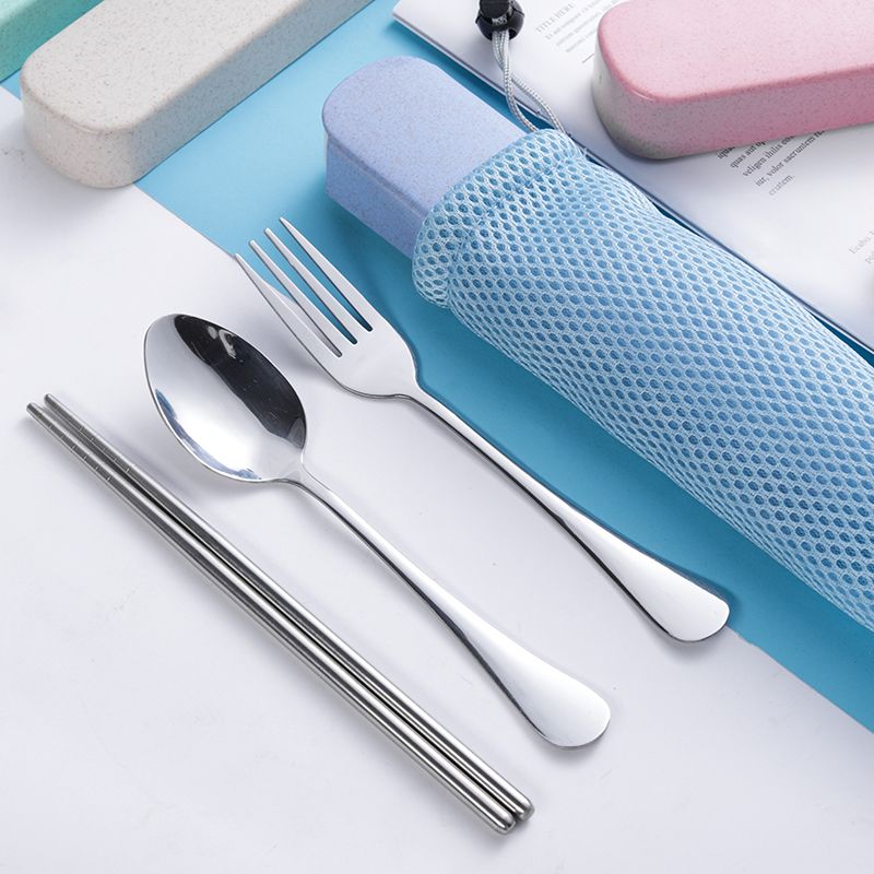 【三件套】简约不锈钢便携餐具筷子勺子叉子学生成人儿童旅行套装