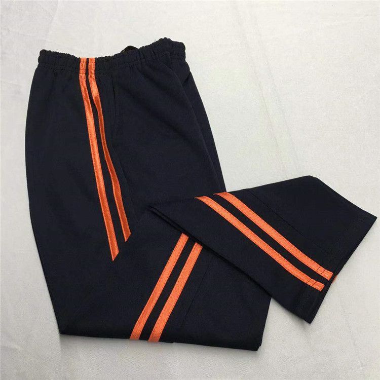 新款校服裤子两条杠藏蓝色黑色橘红两条边校服裤初高中学生运动裤