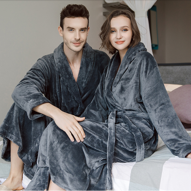 Flannel nightgown women's mid-length coral fleece couple's nightgown men's plus size plus size nightgown bathrobe pajamas