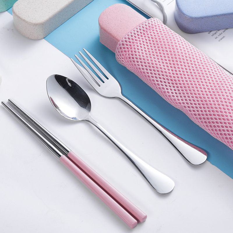 【三件套】简约不锈钢便携餐具筷子勺子叉子学生成人儿童旅行套装