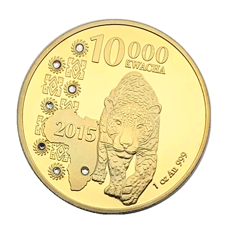 4款非洲赞比亚纪念币镶钻水牛金币 野生动物大象狮子纪念币外硬币
