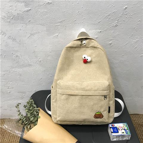 Ins style schoolbag female Korean junior high school students backpack corduroy backpack forest fashion simple