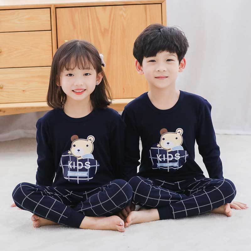 [100% cotton] children's autumn clothes and trousers set pure cotton tight girl's pajamas boys' underwear spring and Autumn