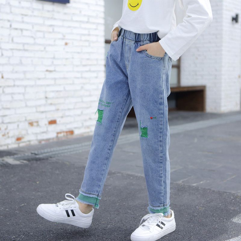 2022春秋新款女童牛仔褲韓版兒童洋氣中大童休閒寬鬆牛仔單褲子潮