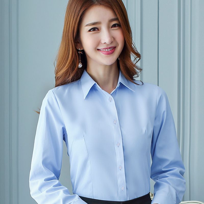 新尖领白衬衫女韩版修身长袖工作通勤服衬衣宽松职业尖领百搭潮流