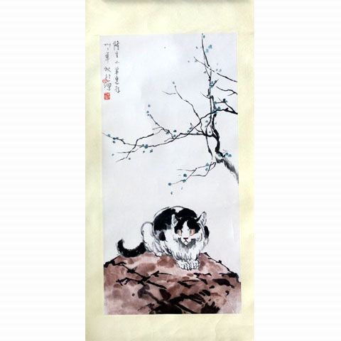 徐悲鸿国画作品三尺中堂手绘真迹猫咪图已裱镜心书房客厅挂画收藏