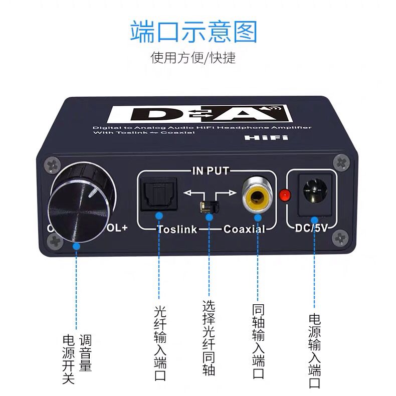 数字光纤转模拟转换器ps4同轴解码器3 5mm双莲花可音量调节 虎窝拼