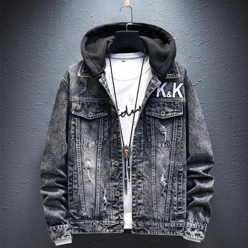 Hooded denim jacket men's spring and Autumn New Korean version trend loose and handsome student spring and autumn Baseball Jacket