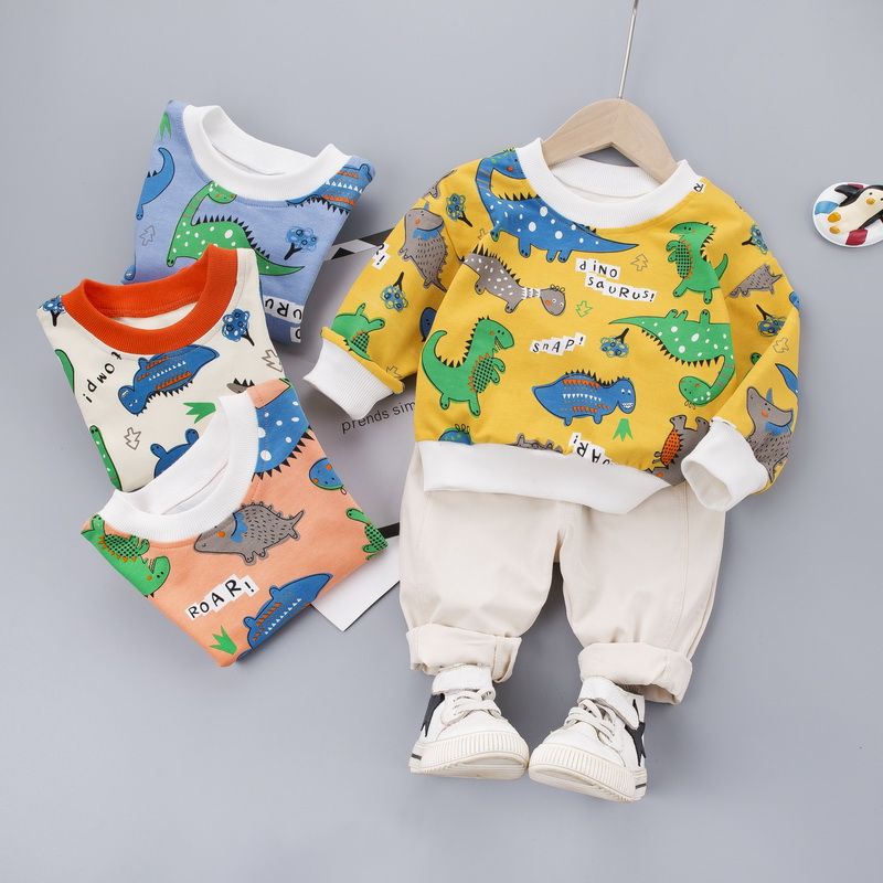 Baby spring suit boys' spring and autumn sweater jeans suit 1-3 years old fashion children cartoon two piece suit