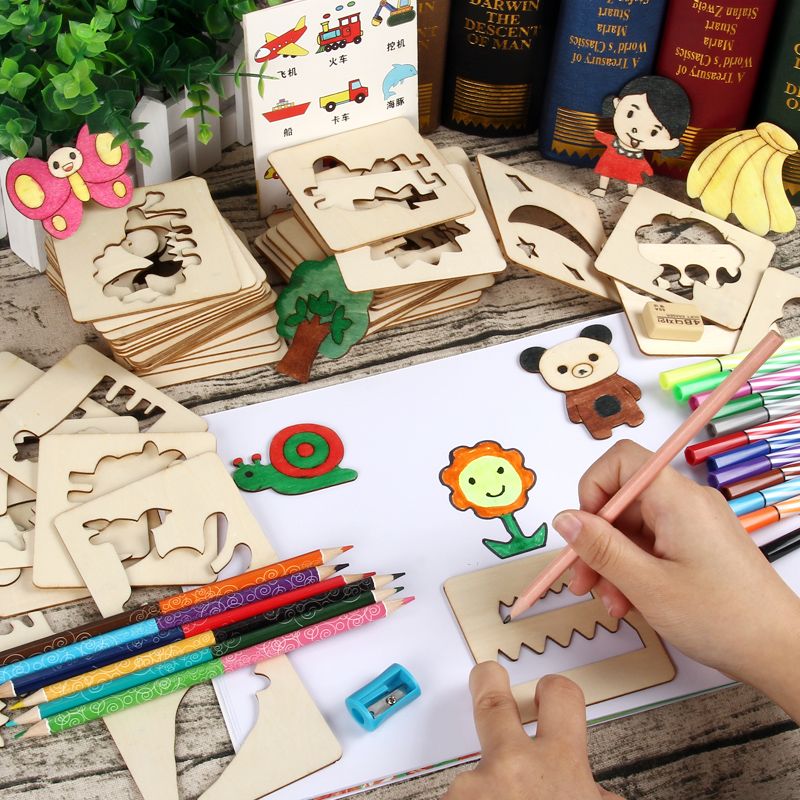 儿童学画画工具宝宝涂鸦绘画创意模板套装幼儿园涂色填色描画