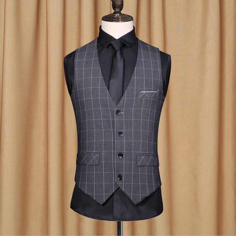 Suit vest men's slim youth Korean spring and autumn coat suit vest business casual Plaid vest fashionable thin