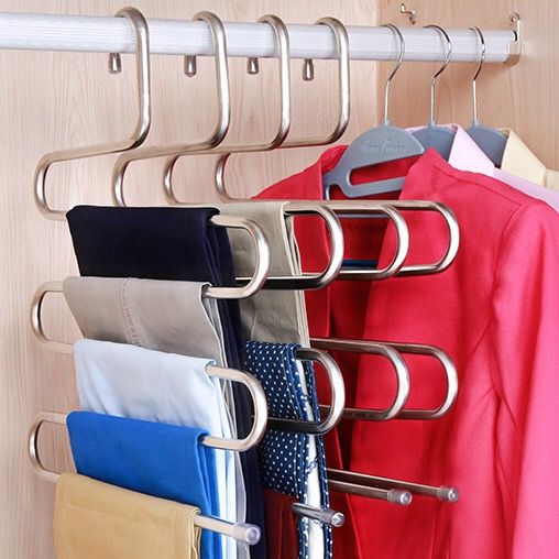 Stainless steel pants rack multi-layer antiskid S-type pants clip clothes rack multi-functional Wardrobe Storage clothes rack pants hang magic
