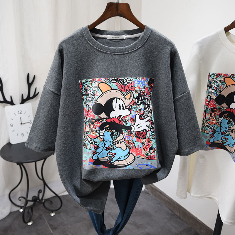 Big red cotton short sleeve T-shirt women's Korean version loose large size with cotton backing benmingnian Mickey half sleeve T-shirt women