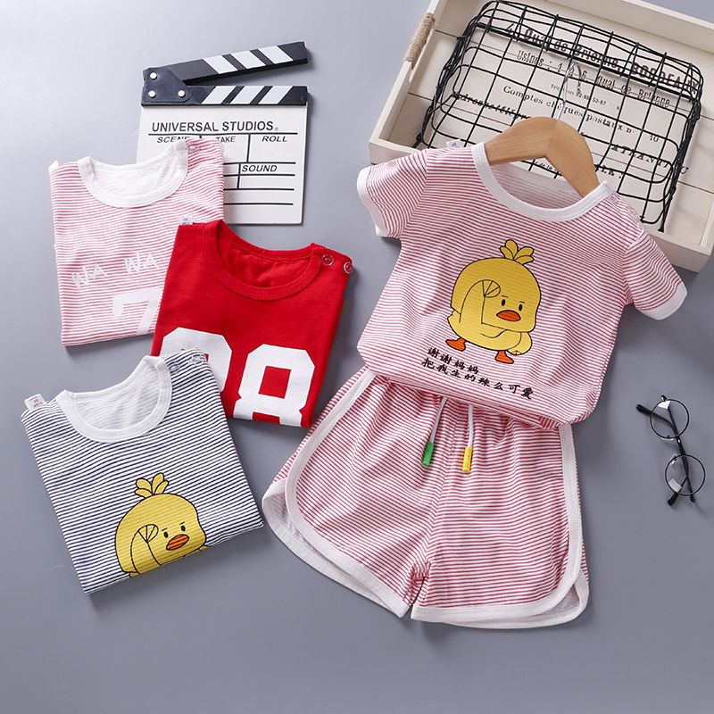 Children's cotton short sleeve suit [0-6 years old] Girls' T-shirt and shorts 2-piece Summer Boys' sports suit