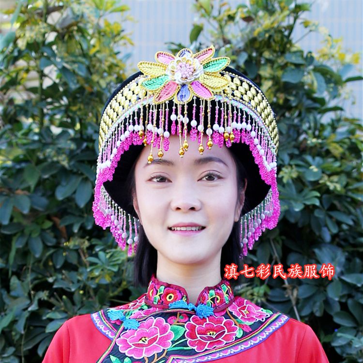 大圆盘珠珠帽 民族特色女帽 苗族哈尼族土家族帽子 民族服装配饰