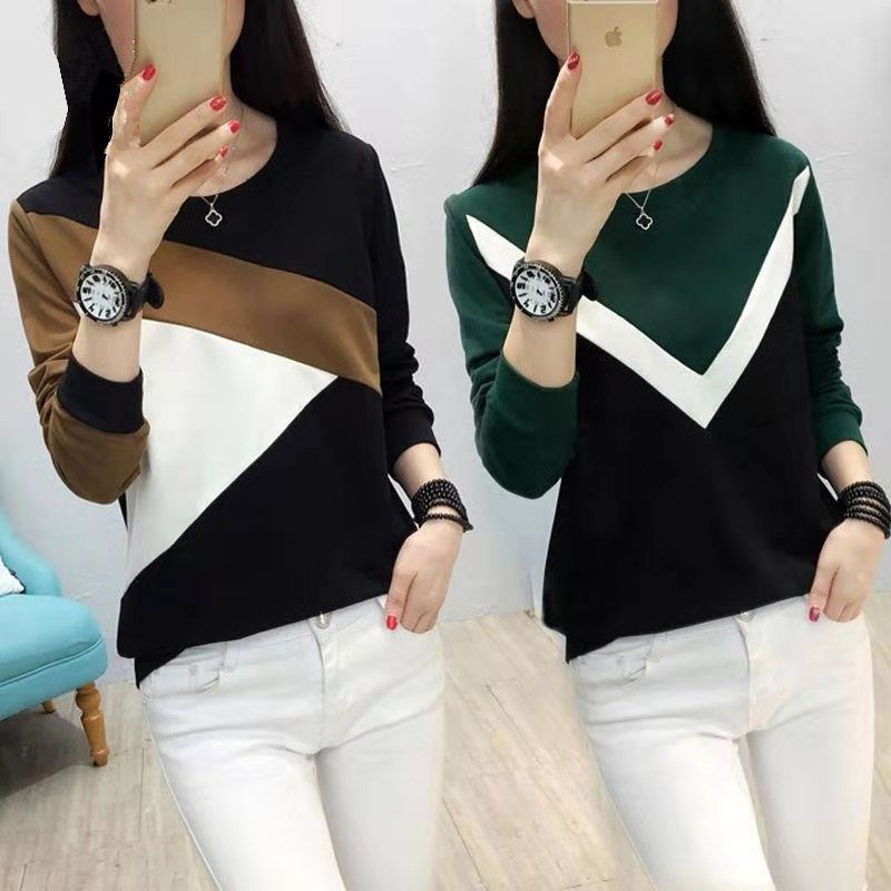 Long sleeve T-shirt women's autumn / winter 2020 new top Korean loose and versatile bottoming shirt color matching Pullover Sweater