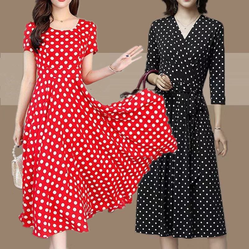 [long sleeve / short sleeve] spring new wide lady dress long 7 / 3 sleeve large slim skirt