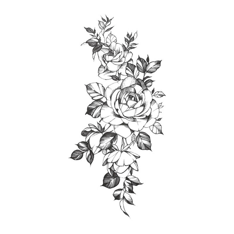 紫瑶纹身贴黑色玫瑰花杜丹花素花防水防汉持久花臂遮瑕肚脐遮盖贴