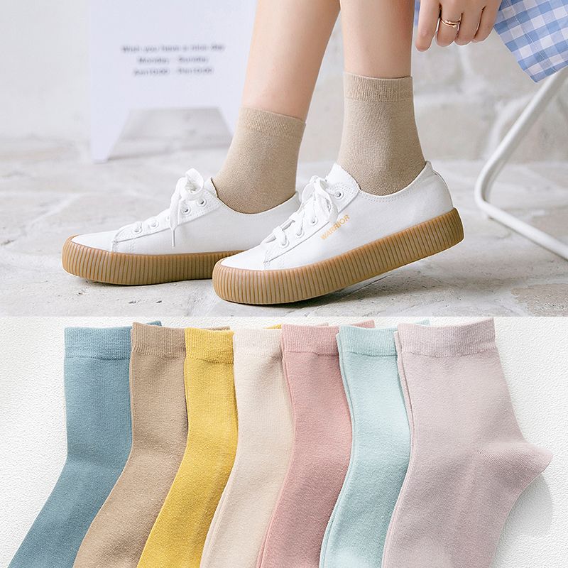 Socks children's solid color socks medium tube socks spring and summer cotton boat socks original night wind shallow mouth invisible thin Korean socks