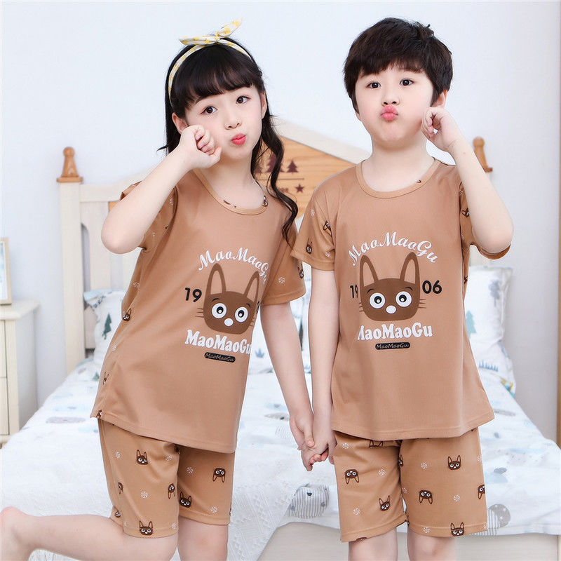 Children's pajamas short sleeve men's and women's clothing children's spring and summer princess style thin children's cartoon suit