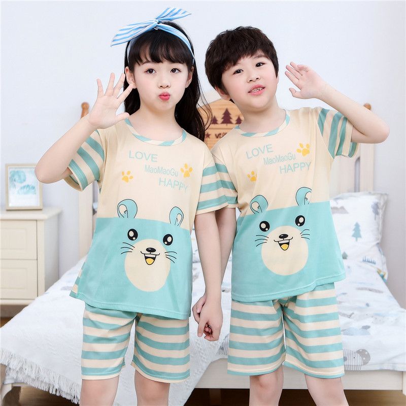Children's pajamas short sleeve men's and women's clothing children's spring and summer princess style thin children's cartoon suit