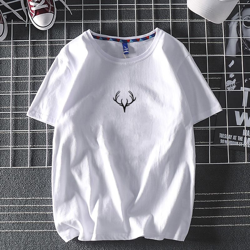 Men's short sleeve T-shirt cotton loose trend clothes round neck printing half sleeve large white T-shirt summer men's wear