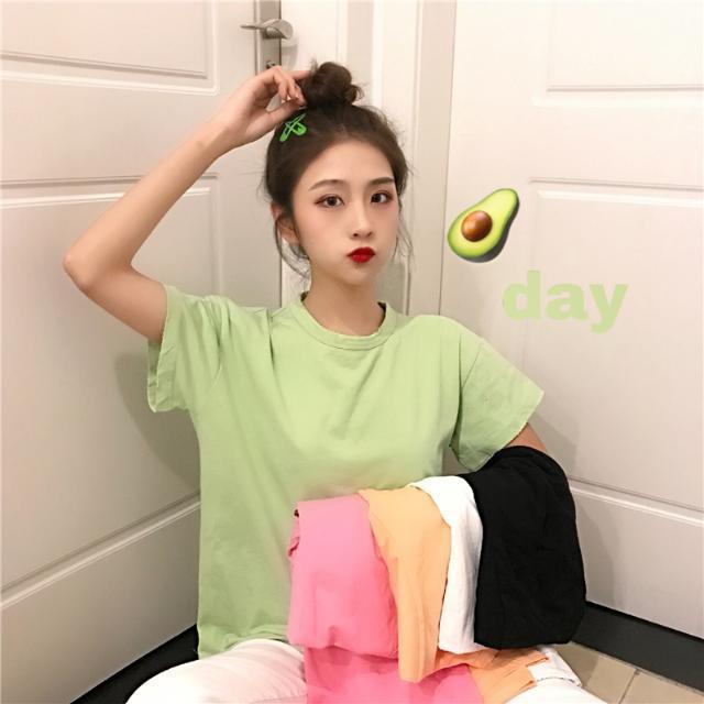 Summer new Korean loose solid color short sleeve T-shirt women's net red ins Half Sleeve T-Shirt Top Student bottoms fashion