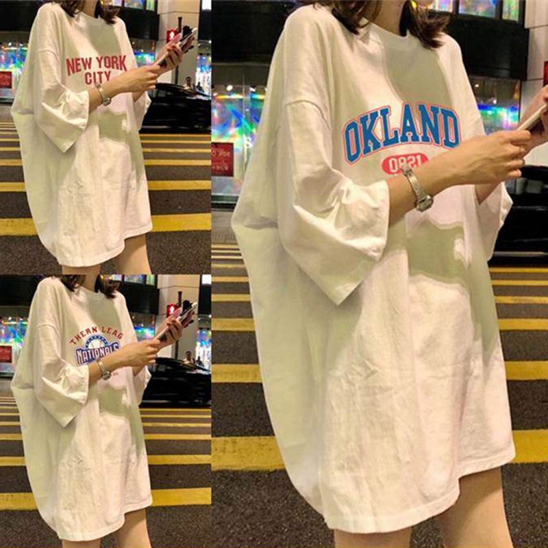 2020 new women's clothing Hong Kong style big version loose T-shirt women's short sleeve medium length Korean version of ulzzang top ins fashion