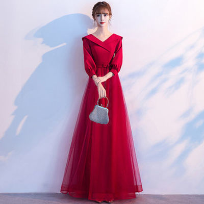 76701/敬酒服新娘2021新款春夏酒红色显瘦平时可穿结婚晚礼服裙女回门服