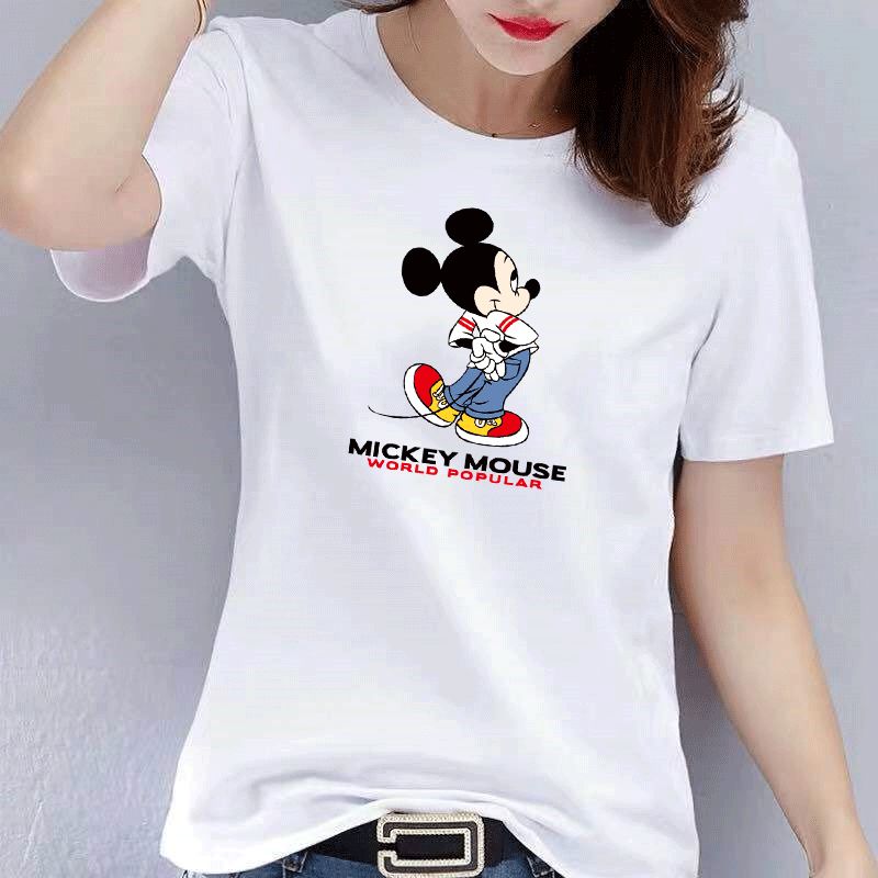 100% cotton summer tide brand Mickey Mouse cartoon trend short sleeve T-shirt women's Korean loose student bottom shirt half sleeve