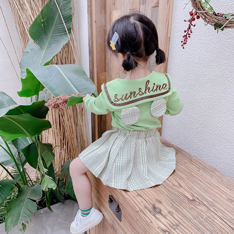 Girl's suit autumn dress foreign style new fashion girl's long sleeve two piece suit spring autumn fashion girl's suit