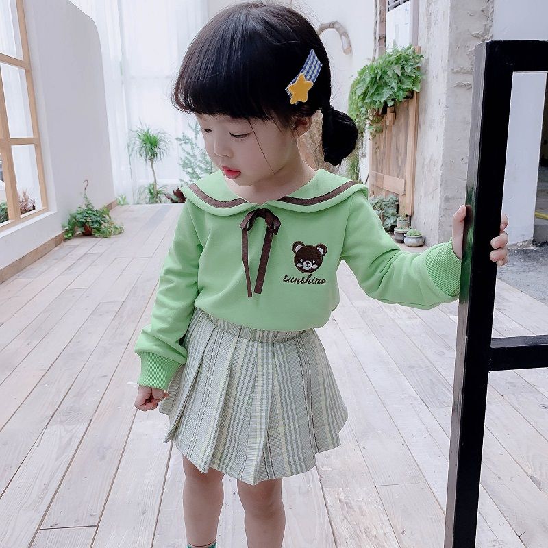 Girl's suit autumn dress foreign style new fashion girl's long sleeve two piece suit spring autumn fashion girl's suit