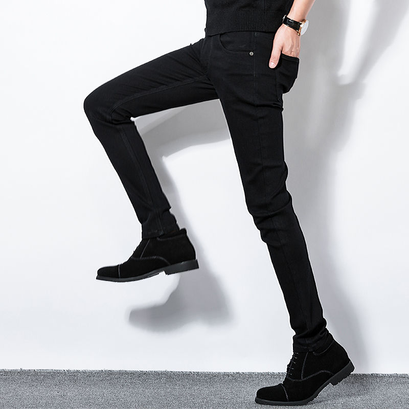 Cartier crocodile autumn and winter leg jeans men's elastic slim fit pure black casual pants men's Korean version