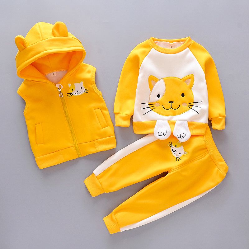 Children's wear boys and girls autumn and winter wear Plush 3-piece Suit Girls' winter thickened sanitary clothes baby children's coat fashion